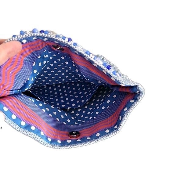 Beatriz Sanchez Handmade Certified Embellished Clutch bag Blue Stones Beads OOAK - Picture 10 of 14